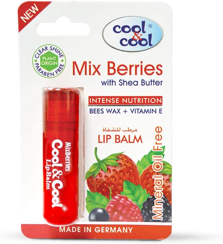 Cool & Cool Mixed Berries Lip Balm - Intense Nutrition, Bees Wax, Vitamin-E, Shea Butter, Mineral Oil Free, Made In Germany - 4.6g - Image 1